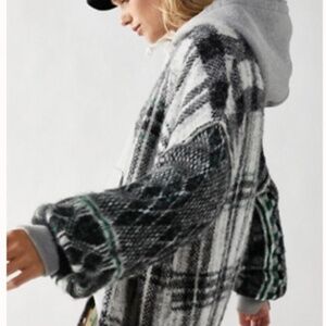 Free People Sepia Cardi Black and White Plaid Combo Sweater size Small